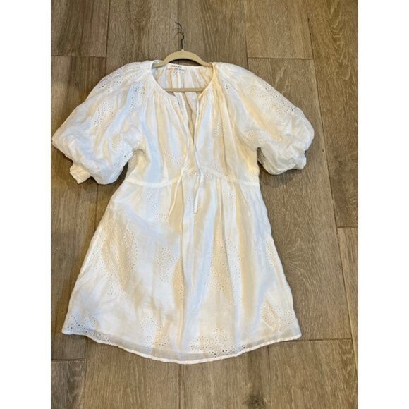 FRAME Eyelet Puff Sleeve Dress in white size S - Picture 10 of 14